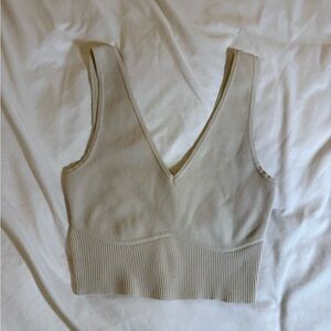 Pacsun LA Hearts XS Cream V-Neck Ribbed Crop Top